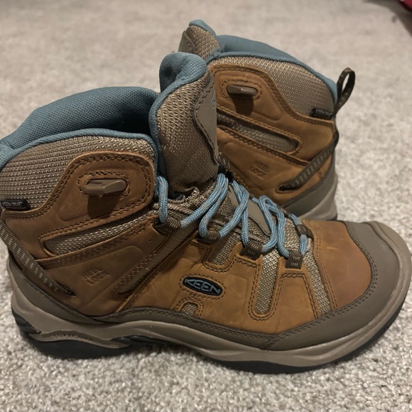 KEEN Circadia Women's 7 Mid Waterproof Leather Hiking Winter Boots -Tan and Gray - Picture 2 of 10